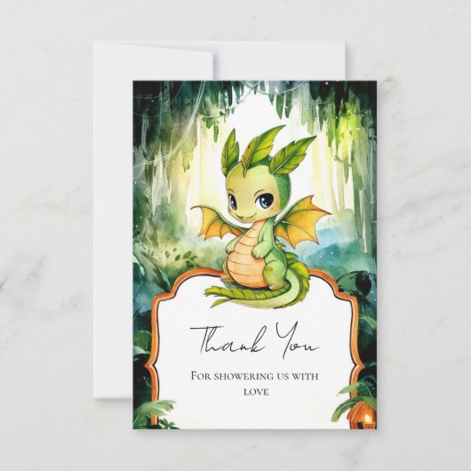 小さな魔法のドラゴンベビーシャワー サンキューカード (正面)