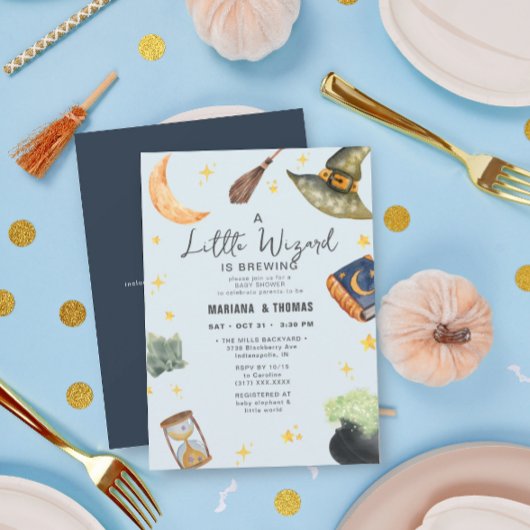 小さな魔法使い醸造少年ハロウィーンの赤ちゃんシャワー 招待状