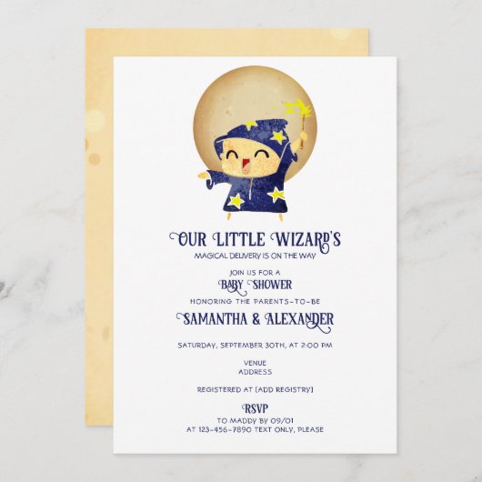 小さな魔法少年の魔法のハロウィーンの赤ちゃんシャワー 招待状 (正面/裏面)