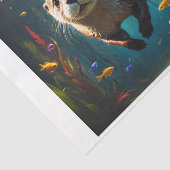 小さな魚で泳ぐ水中カワウソ 薄葉紙 (詳細)