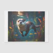 小さな魚で泳ぐ水中カワウソ 薄葉紙 (正面)