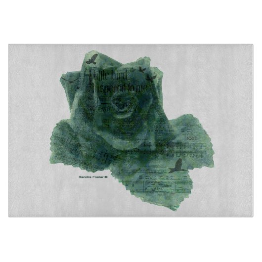 小さな鳥がバラ カッティングボード (正面)