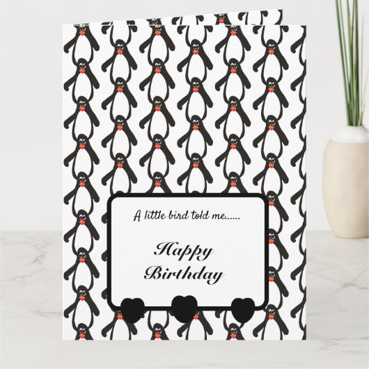 小さな鳥が教えてくれたよ ペンギンたちお誕生日おめでとう カード (正面)