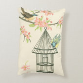 小さな鳥が枝に止まり鳥籠に止まる アクセントクッション (裏面(縦))