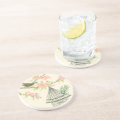 小さな鳥が枝に止まり鳥籠に止まる コースター (側面)