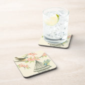 小さな鳥が枝に止まり鳥籠に止まる コースター (右側)