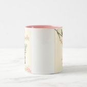 小さな鳥が枝に止まり鳥籠に止まる ツートーンマグカップ (中央)