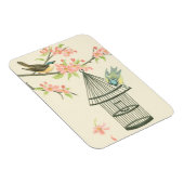 小さな鳥が枝に止まり鳥籠に止まる マグネット (右側)