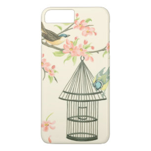 小さな鳥が枝に止まり鳥籠に止まる iPhone 8 PLUS/7 PLUSケース