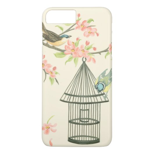 小さな鳥が枝に止まり鳥籠に止まる Case-Mate iPhoneケース (裏面)