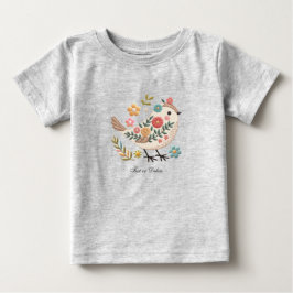 小さな鳥が花を離れる ピンクのベビーTシャツ ベビーTシャツ