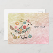 小さな鳥が花を離れる ピンクの葉のポストカード ポストカード (正面/裏面)