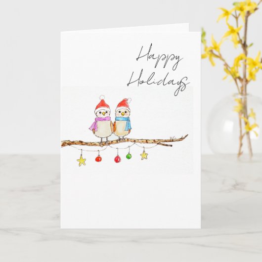 小さな鳥たち２羽 カード (黄色い花)