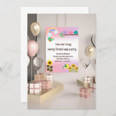 小さな鳥と花のテーマ – クリスマス招待状 招待状 (正面/裏面)