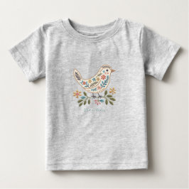 小さな鳥のカラフルな花柄ベビーTシャツ ベビーTシャツ