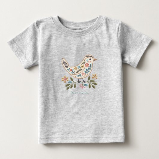 小さな鳥のカラフルな花柄ベビーTシャツ ベビーTシャツ (正面)