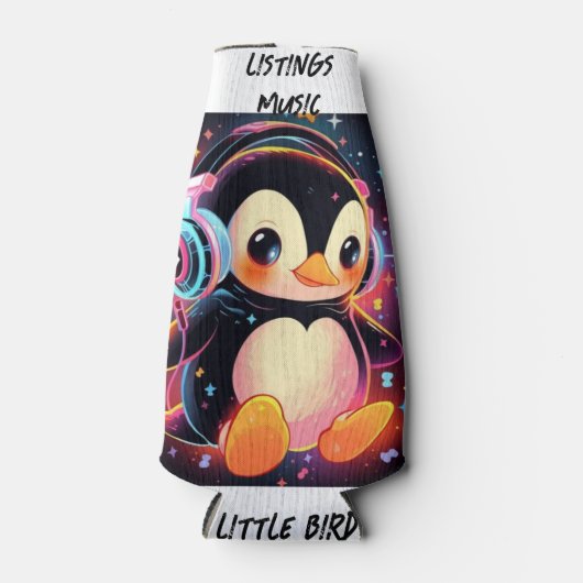 小さな鳥の聞🎧像が入っクールた ボトルクーラー (正面)