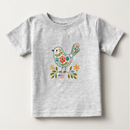 小さな鳥の花と緑の葉のベビーTシャツ ベビーTシャツ