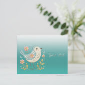 小さな鳥の花刺繍グリーンポストカード ポストカード (スタンド正面)