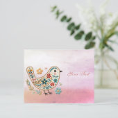 小さな鳥の花刺繍ピンクのポストカード ポストカード (スタンド正面)