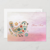 小さな鳥の花刺繍ピンクのポストカード ポストカード (正面/裏面)