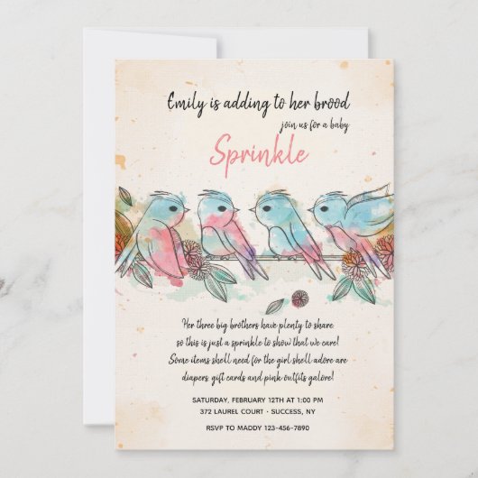 小さな鳥の4羽の招待状 招待状 (正面)