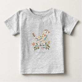 小さな鳥 カラフル フラワー ベビーTシャツ