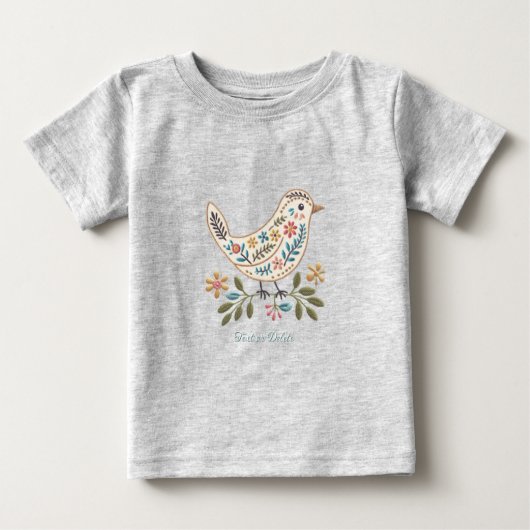 小さな鳥 カラフル フラワー ベビーTシャツ (正面)