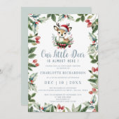 小さな鹿の赤ちゃんシャワーかわいい冬のクリスマスボーイ 招待状 (正面/裏面)