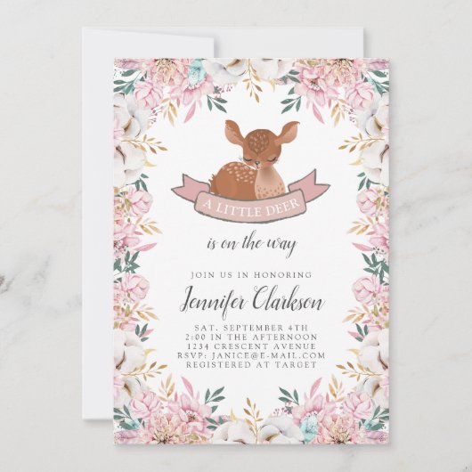 小さな鹿の赤ちゃんシャワー 招待状 (正面)