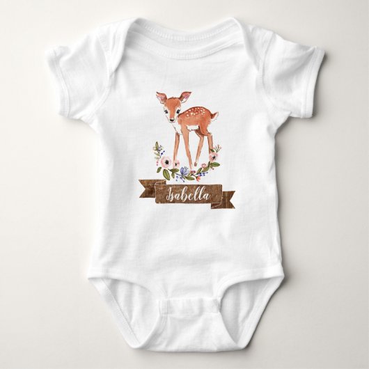 小さな鹿の赤ん坊の女の子のパーソナライズされたボディスーツ ベビーボディスーツ (正面)