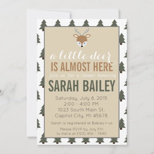 小さな鹿はほとんど赤ちゃんシャワー招待状 招待状 (正面)