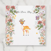 小さな鹿、大きな喜びピンクの花ベビーシャワーテーマ フェイバータグ (裏面)