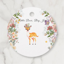 小さな鹿、大きな喜びピンクの花ベビーシャワーテーマ フェイバータグ