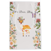 小さな鹿、大きな喜びピンクの花ベビーシャワーテーマ ミディアムペーパーバッグ (正面)