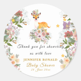 小さな鹿、大きな喜びピンクの花ベビーシャワーテーマ ラウンドシール