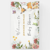 小さな鹿、大きな喜びピンクの花ベビーシャワーテーマ 横断幕 (縦)