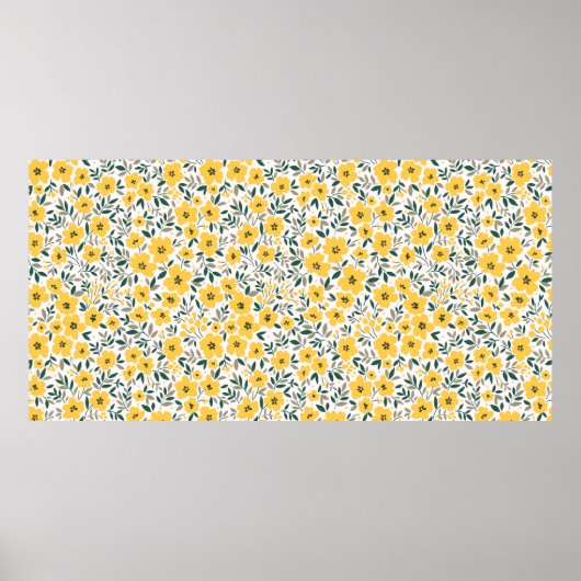 小さな黄色い花で縫い目のない模様 ポスター (正面)
