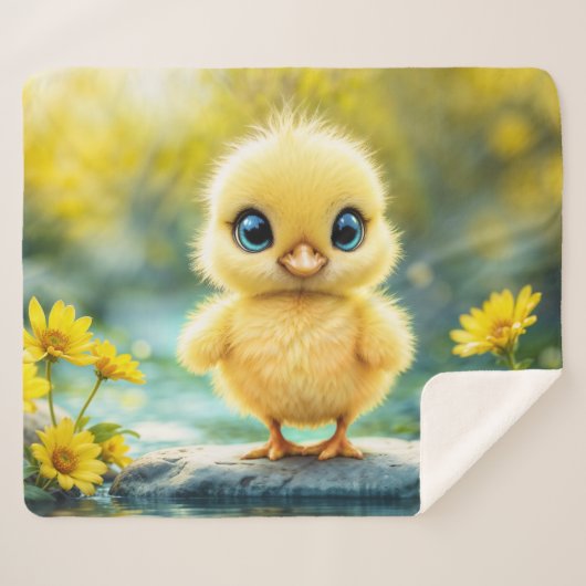 小さな黄色い雛の夢のような黄金色の光自然アート シェルパブランケット (正面(横))