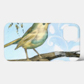 小さな黄色い鳥が枝にとまり、上を見上げる Case-Mate iPhoneケース (裏面 (横))