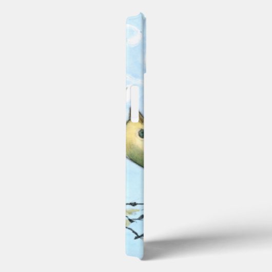 小さな黄色い鳥が枝にとまり、上を見上げる Case-Mate iPhoneケース (裏面 / 右)