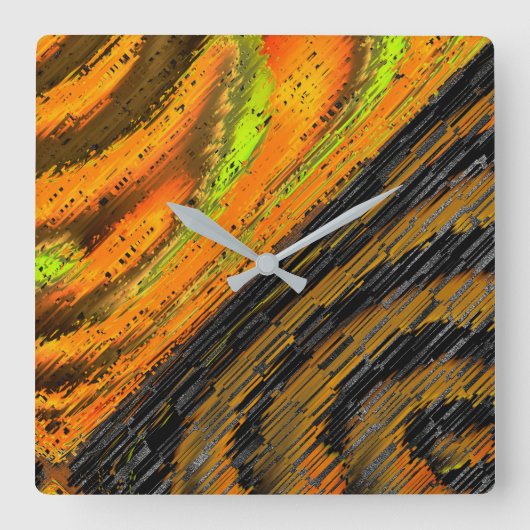 小さな黄色がかったモザイクと変形 スクエア壁時計 (正面)