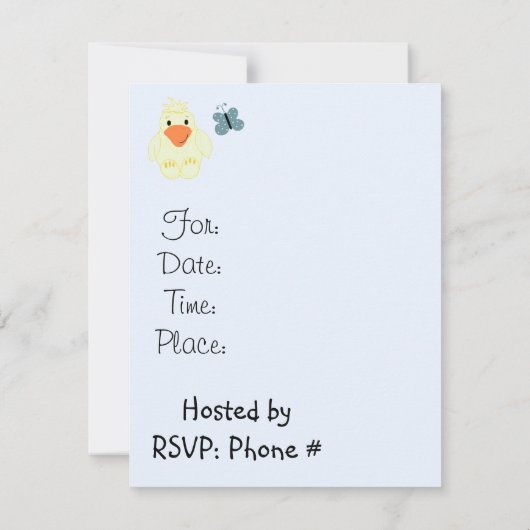 小さな黄色のアヒルの赤ちゃんシャワー 招待状 (裏面)