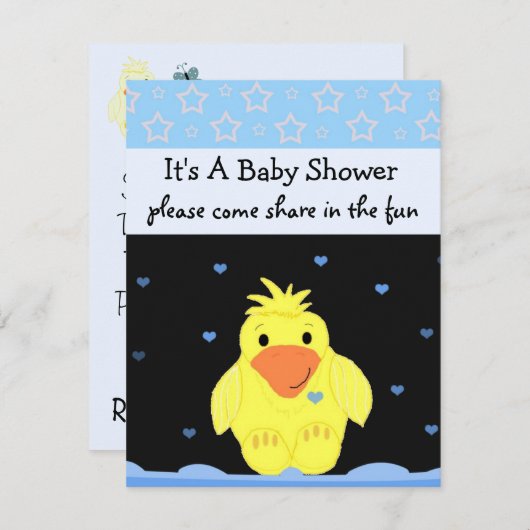 小さな黄色のアヒルの赤ちゃんシャワー 招待状 (正面/裏面)