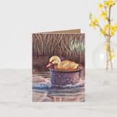 小さな黄色のアヒル遊クリングのバケツ カード (黄色い花)