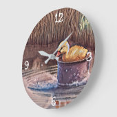 小さな黄色のアヒル遊クリングのバケツ ラージ壁時計 (傾斜)