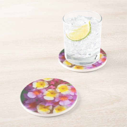小さな黄色のピンクと紫の熱帯の花 コースター (側面)