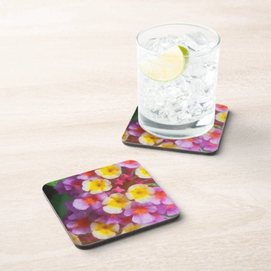 小さな黄色のピンクと紫の熱帯の花 コースター (右側)