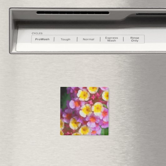 小さな黄色のピンクと紫の熱帯の花 マグネット (インサイチュ (食洗機))