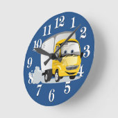 小さな黄色の漫画子供へトラック！ ラウンド壁時計 (傾斜)